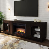 Cheerway 3D Fireplace TV Stand for TVs up to 80’’, Wooden Media Entertainment Center Table & TV Cabinets w/Storage Shelves & Barn Door, Electric Fireplace w/Remote Control Cheerway