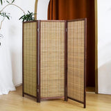 Pawlabay 3 Panel Short Panel Divider Screen,3.95 FT Tall Bamboo Room Divider Folding Privacy Screen,Short Panel Divider Freestanding Room Divider for Room Seperation,Brown PawlaBay