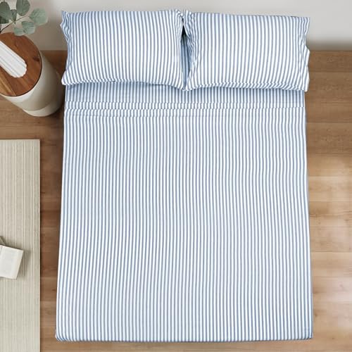 Mejoroom Striped Full Size Sheets - 1800TC Luxury Full Sheets with 16 Inch Deep Pocket - Premium Bedding Collection - Extra Soft, Breathable, Wrinkle, Fade & Stain Resistant - 4 Piece (Blue Stripe) Mejoroom