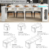 Extendable Dining Table with Charging Station & LED Lights, 19.7" to 98.4" White Faux Marble Dining Table, Rectangle Console Table for 2-8, Modern Space Saving Kitchen Island Table (No Chairs) Gyfimoie