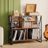Welfuturer Large 3 Tier Record Player Stand Turntable Stand with Vinyl Storage Holds up to 300+ Albums Mid-Century Record Player Cabinet Table for Vinyl Records with 4 Dividers for Living Room (Brown) Welfuturer