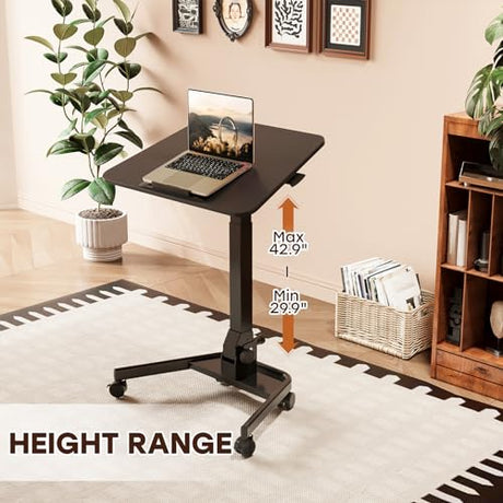 JYLH JOYSEEKER Foldable Mobile Standing Desk, Pneumatic Height Adjustable Rolling Sit Stand Desk, 90° Tiltable Portable Laptop Cart on Wheels, Mobile Desk Workstation for Home Office, Easy to Fold JYLH JOYSEEKER