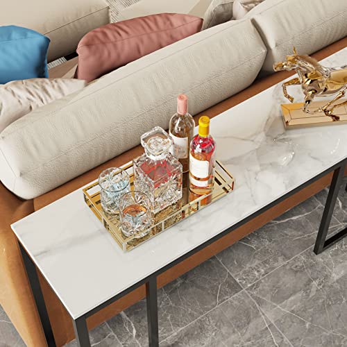 Wisfor Sintered Stone Entryway Table: White Console Table with Black Frame for Hallway - Long Narrow Table Behind Sofa, 39.4x11.8x30.9 inch Wisfor
