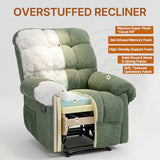 Comfy Recliner Chair for Elderly Seniors Adults, Overstuffed Manual Recliner, Ergonomic Back Pain Relief w/Pockets, Reading Apt Bedroom Living Room, Birthday Gift, Green