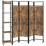 YATINEY Room Divider, 4 Panel Folding Privacy Screen with Storage, Portable Room Partition for Room Separator, Wall Divider Screen for Bedroom, Office, Rustic Brown and Black YATINEY