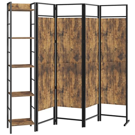 YATINEY Room Divider, 4 Panel Folding Privacy Screen with Storage, Portable Room Partition for Room Separator, Wall Divider Screen for Bedroom, Office, Rustic Brown and Black YATINEY