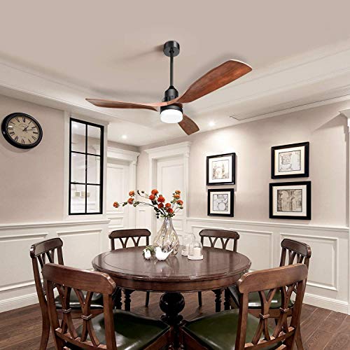 Sofucor 52 Inch Ceiling Fan with Lights Remote Control, Noiseless |Dimmable |6-Speed Outdoor Ceiling Fan with Light, Walnut 3 Blade Wood Ceiling Fan with Timer, Reversible DC Motor for Patio Bedroom Sofucor