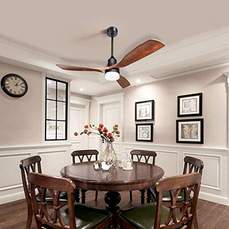 Sofucor 52 Inch Ceiling Fan with Lights Remote Control, Noiseless |Dimmable |6-Speed Outdoor Ceiling Fan with Light, Walnut 3 Blade Wood Ceiling Fan with Timer, Reversible DC Motor for Patio Bedroom Sofucor