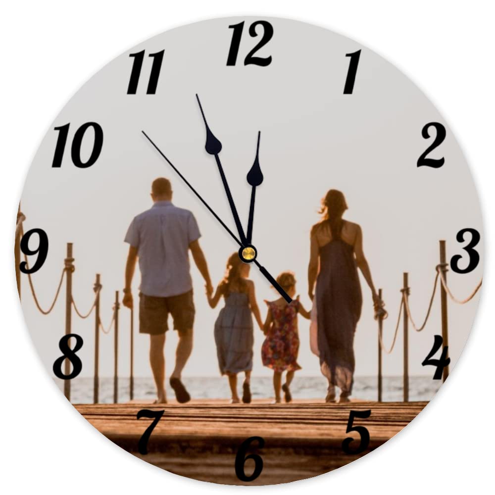 Custom Wall Clock with Picture Image Photo 15 Inch Personalized Rusitc Wooden Clock Farmhouse Home Decor Round Silent Clock Add Your Text Family Name Wedding Anniversary Birthday Gift - WoodArtSupply