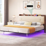 YITAHOME Floating Bed Frame King Size with Charging Station, Led King Bed Frame with Hidden Storage Headboard, Platform Bed with Heavy Duty Metal Slats, No Box Spring Needed, Beige YITAHOME