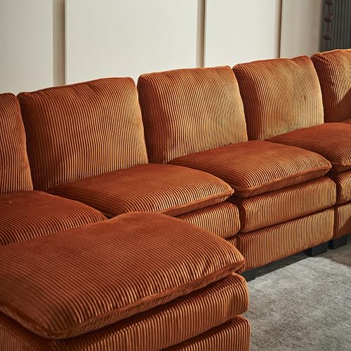 Extra Wide Seat Oversized Convertible Modular Sectional Sofa, Free Combination Reversible Sleeper Couch with Movable Ottoman, 7 Seater Corner Sofa&Couches for Living Room, Office, Spacious Space Eafurn