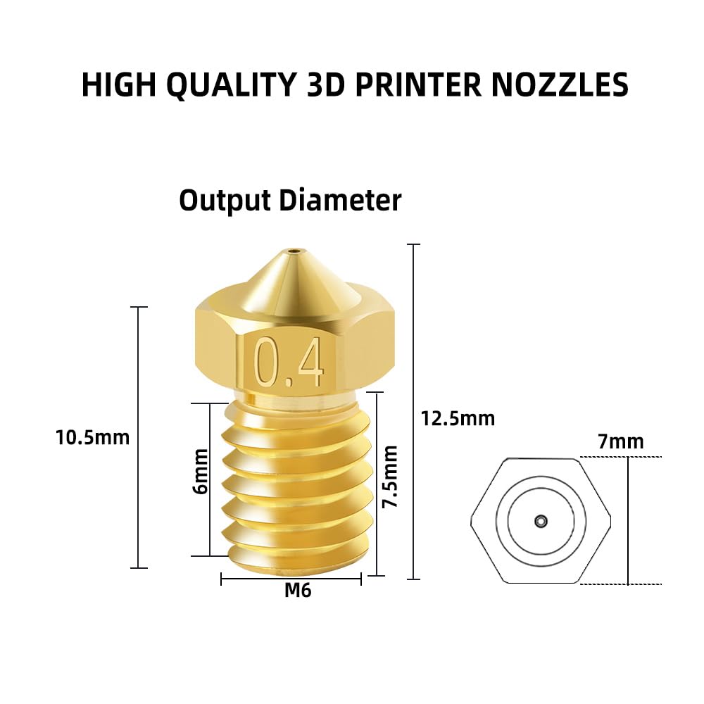 20Pcs E3d V6 Nozzles Kit, 3D Printer V6 Brass 0.4mm Nozzles, Compatible with 1.75mm Filament E3d V6 Anysub i3 Mega S X Chiron Kobra Flyear HotEnd 0.4mm J-Head Extruder Printer Accessories - WoodArtSupply