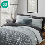 Monbix Full Size Comforter Set - 7 Pieces Bed in a Bag Full, Grey-Stripe Bedding Sets, All Seasons Comforter Bed Set with Sheets, Pillowcases & Shams Monbix