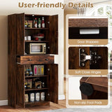Giantex 72" Tall Kitchen Pantry Cabinet, Modern Farmhouse Pantry Storage Cabinet with 4 Barn Doors, Adjustable Shelves & Drawer, Buffet Cupboard with Living Room, Dining Room, Bathroom, Rustic Brown Giantex