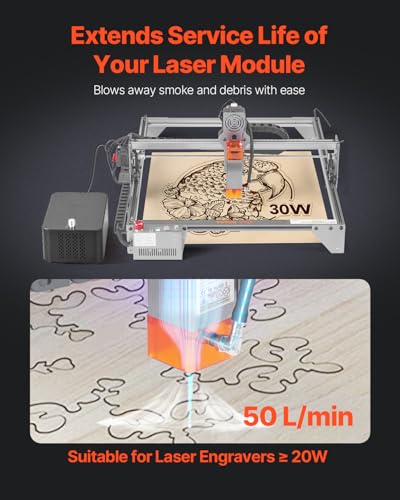 VEVOR Air Assist, Adjustable 50 L/min Airflow, Air Assist Pump Kit for Laser Cutter and Engraver, Clear Smoke and Dust, Reduce Surface Temperature, Shield Laser Lens, for Laser Engraver ≥ 20W VEVOR