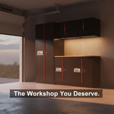 ELIHGTBY 72 inch 6-PCS Modular LED Light Garage Cabinet System Heavy-Duty Steel Workbench with Cabinets Complete Garage Storage System with Solid Wood Top Lockable Drawers for Workshop ELIHGTBY