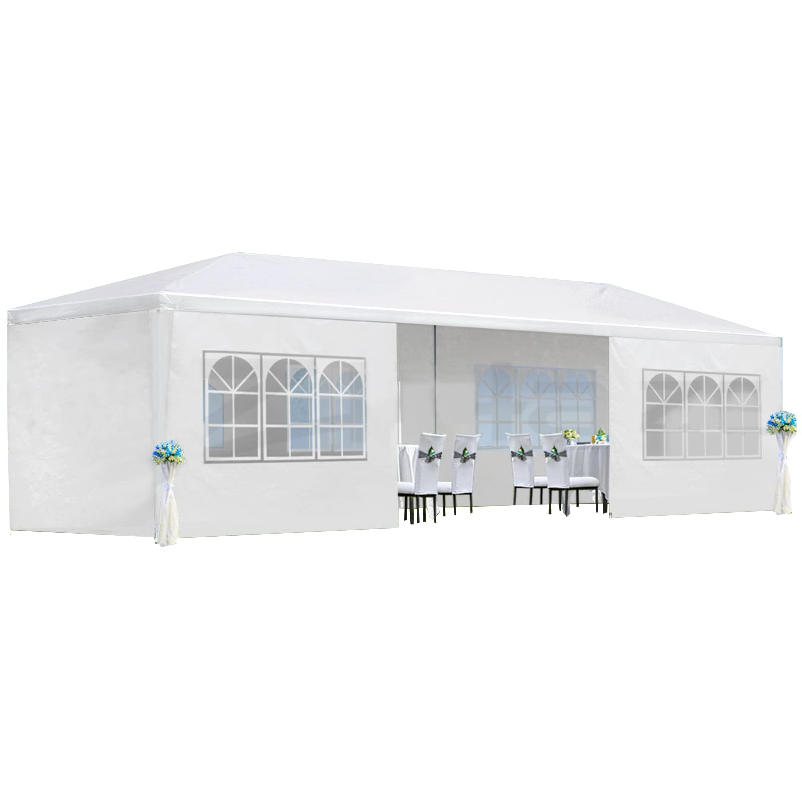 FEIYAW 10x30 FT Outdoor Canopy Tent, White Party Tent Wedding Birthday Tents with 8 Removable Sidewalls, Gazebo w/Transparent Windows Outside Gazebo Event Tent for Parties Garden Patio and Ba - WoodArtSupply