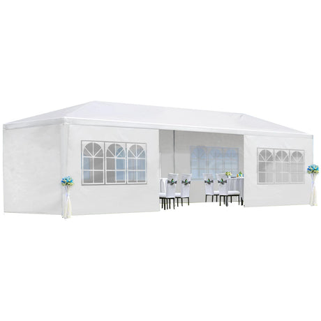 10x30 Party Tent, Outdoor Wedding Tents with 8 Removable Sidewalls, Gazebo Shelter for Parties Patio, Outside Waterproof Canopy Tents, Party Wedding BBQ Events Tent White BouPower