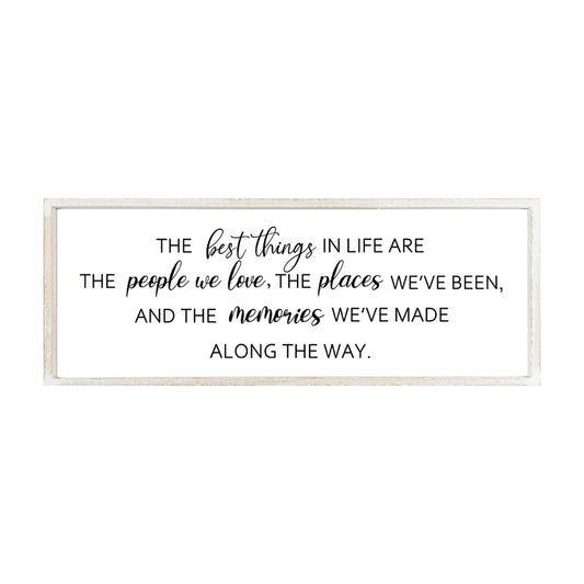 Comurdyo The Best Things in Life Sign 32''×12'' Framed Wood Memories Inspirational Quotes Wall Decor Vintage Farmhouse Wedding Gifts Sign Wall Art for family Home Bedroom (White)