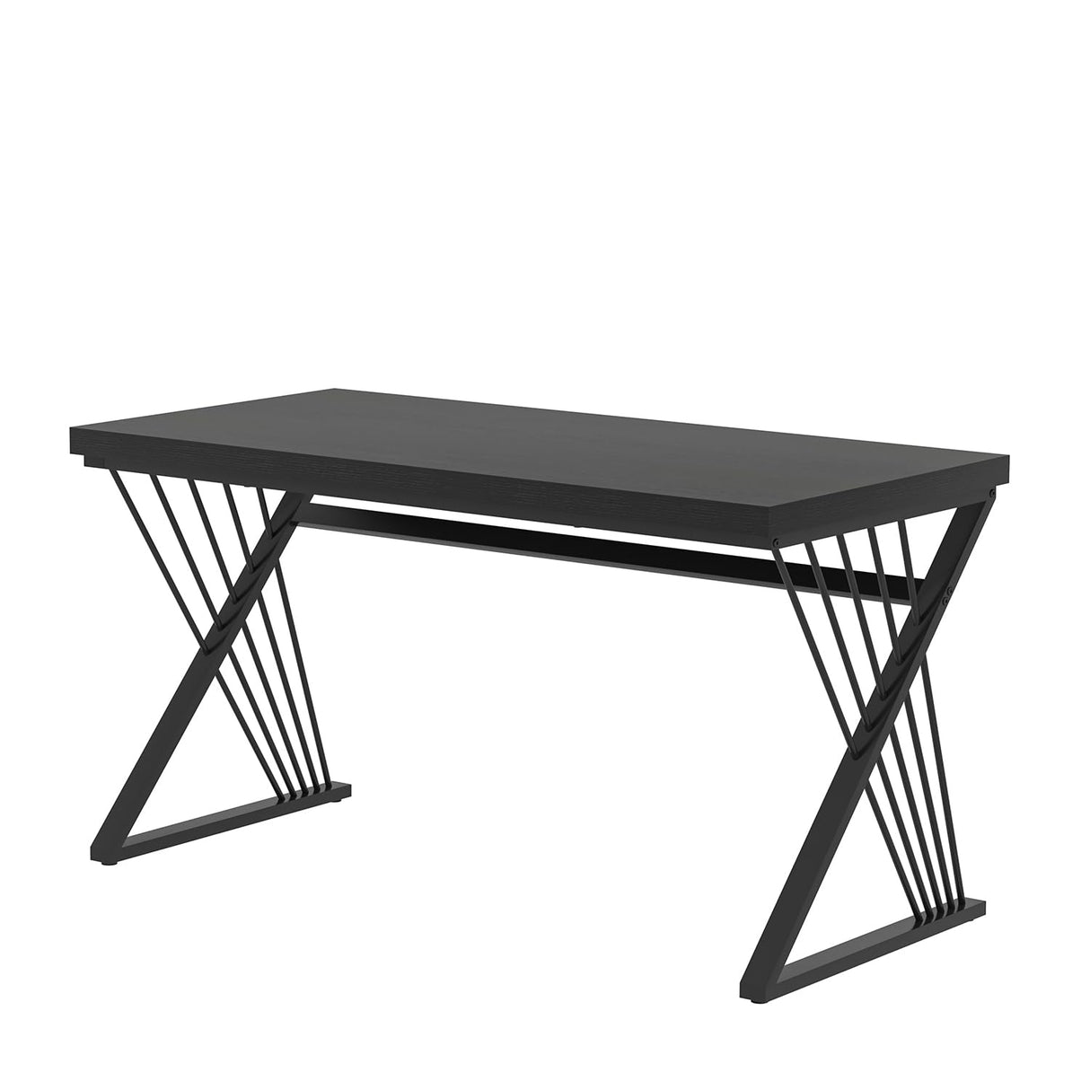 FOLUBAN Black Desk, Modern Wood and Metal Computer Desk for Home Office, Simple Writing Work PC Desks for Bedroom, Industrial Study Gaming Table for Living Room, Black, 53 Inch FOLUBAN