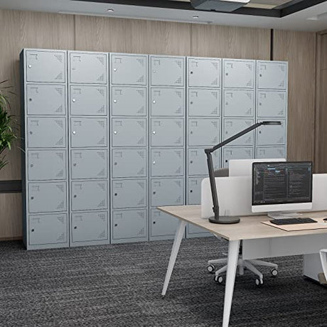 PEUKC Metal Locker Cabinet with 6 Doors, 71" Storage for Employees, 6 Tier Steel Locker with Lock and Keys for School, Gym, Home, Office Staff (Grey) PEUKC