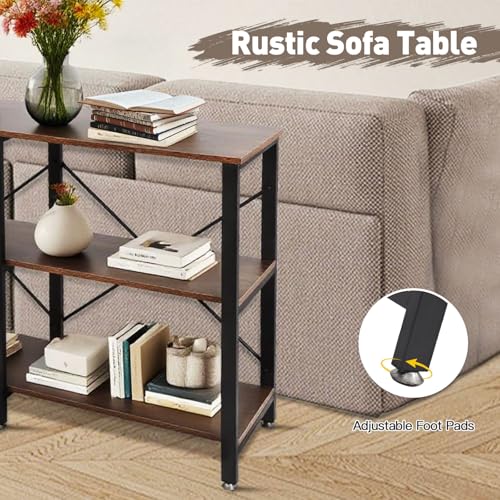 FAHKNS 55 Inch Console Table, Industrial Sofa Tables with 3-Tier Storage Shelves for Home Living Room Hallway Entryway,TV Stand with Metal Frame,Vintage Brown FAHKNS