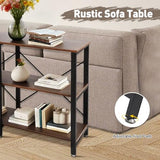 FAHKNS 55 Inch Console Table, Industrial Sofa Tables with 3-Tier Storage Shelves for Home Living Room Hallway Entryway,TV Stand with Metal Frame,Vintage Brown FAHKNS