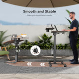 Liftsync 28 inch Mobile Standing Desk On Wheels， Small Computer Workstation Adjustable Height，Rolling Laptop Stand with Tiltable Desktop， 2-Tier Portable Study Table with Storage Shelf， Walnut Liftsync