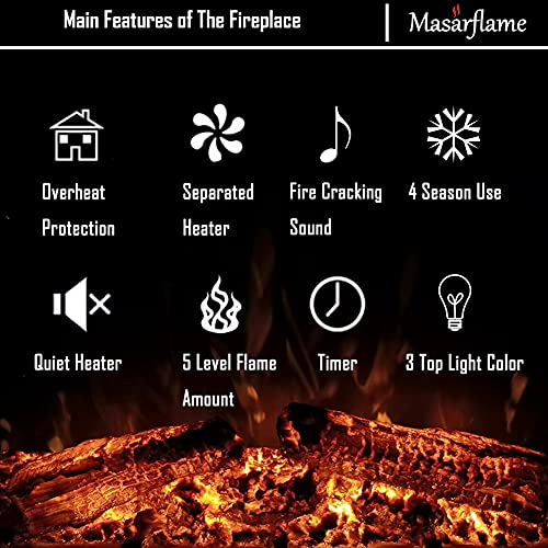 Masarflame 30'' Electric Fireplace Insert, Retro Recessed Fireplace Heater with Fire Cracking Sound, Remote Control & Timer, 750/1500W, Black Masarflame