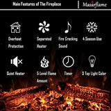 Masarflame 30'' Electric Fireplace Insert, Retro Recessed Fireplace Heater with Fire Cracking Sound, Remote Control & Timer, 750/1500W, Black Masarflame