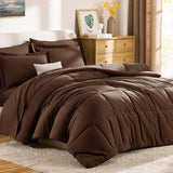 CozyLux Queen Comforter Set Brown - 7 Pieces Bed in a Bag Queen, All Season Breathable Bedding Sets, Oeko-Tex Certified Bed Set with Down Alternative Comforter, Sheets, Pillowcases & Pillow Shams CozyLux