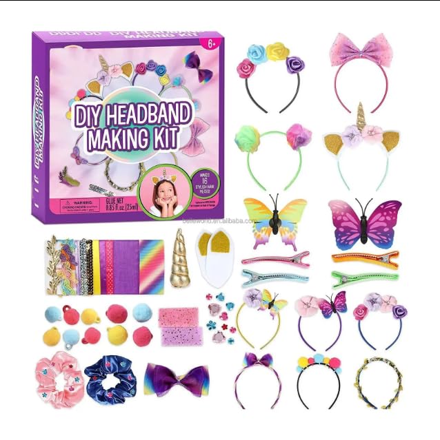 infinity treasures Headband Making kit for Girls, Fashion Headbands for Kids, DIY Hair Accessories Set with Clips and Scrunchies, Arts & Crafts Gift for Ages 5-12 Year Old- 65 pcs infinity treasures