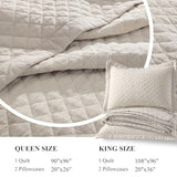 Grassix Linen Quilt Set King Size 3-Piece, 100% Linen Front & Cotton Back, Prewashed Diamond Stitch Bedspread with 2 Shams, Lightweight Breathable Quilt for Hot Sleepers, Modern Farmhouse Bedding Grassix