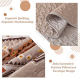 WONGS BEDDING Boho Beige Quilt Set Queen Size,Geometry Printed Bedspread Coverlet Set with 2 Pillowcases,Soft Bohemian Bedding Set Queen 96"×90" WONGS BEDDING