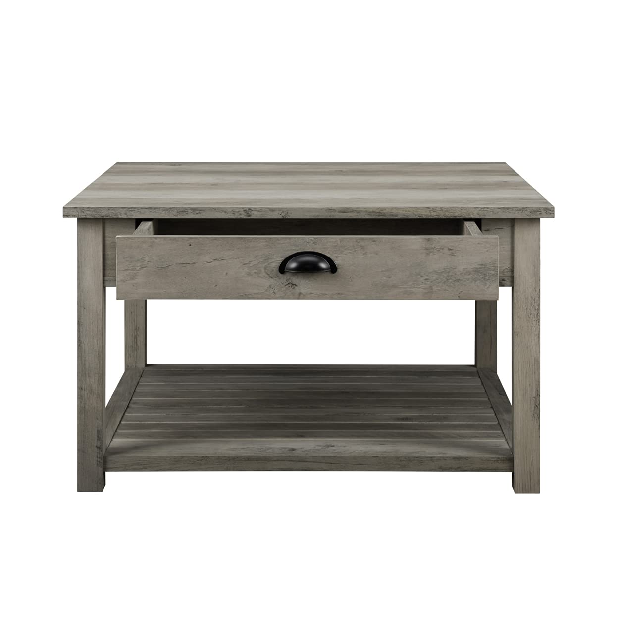 Walker Edison Modern Country Square Coffee Table Living Room Accent Ottoman Storage Shelf, 30 Inch, Grey Wash - WoodArtSupply