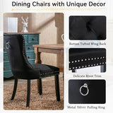 Henf 7 Piece Round Black Extendable Dining Table Set for 6, 43.3"-59" Oval Wood Kitchen Table Set with 6 Black Tufted Chairs, Mid-Century Modern Expandable Dining Room Tables and Chairs Set for 6 Henf