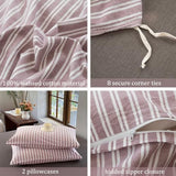 BESTDESIL Striped Duvet Cover Set 100% Washed Cotton Linen Like Soft Feelling Breathable Bedding(Dusty Purple,Full) BESTDESIL