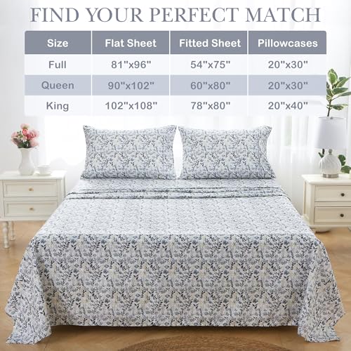 Mooreeke Cozy Vintage Microfiber Printed Twin Sheet Set - Soft Breathable Floral Bed Sheets with Deep Pocket - Non-Slip Fitted Design - Yellow Blue Gray Gradient Flowers Pattern Mooreeke