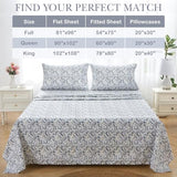 Mooreeke Cozy Vintage Microfiber Printed Twin Sheet Set - Soft Breathable Floral Bed Sheets with Deep Pocket - Non-Slip Fitted Design - Yellow Blue Gray Gradient Flowers Pattern Mooreeke