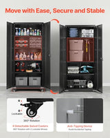 VEVOR Metal Storage Cabinet, 72.6 in Rolling Steel Garage Cabinet with 4 Adjustable Shelves, 2 Magnetic Doors & 2 Keys, 5 Tiers Lockable Tool Storage for Pantry, Warehouse, Basement, Office, Black VEVOR