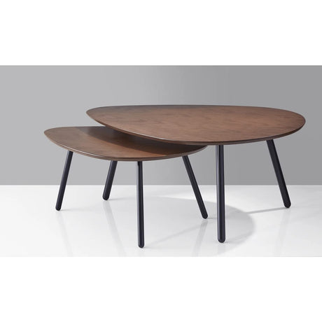 Adesso Set of Two Nesting Coffee Tables – Walnut Oak Veneer and Matte Black Metal Legs – Versatile Modern Accent Tables for Living Rooms, Apartments & Contemporary Homes Adesso