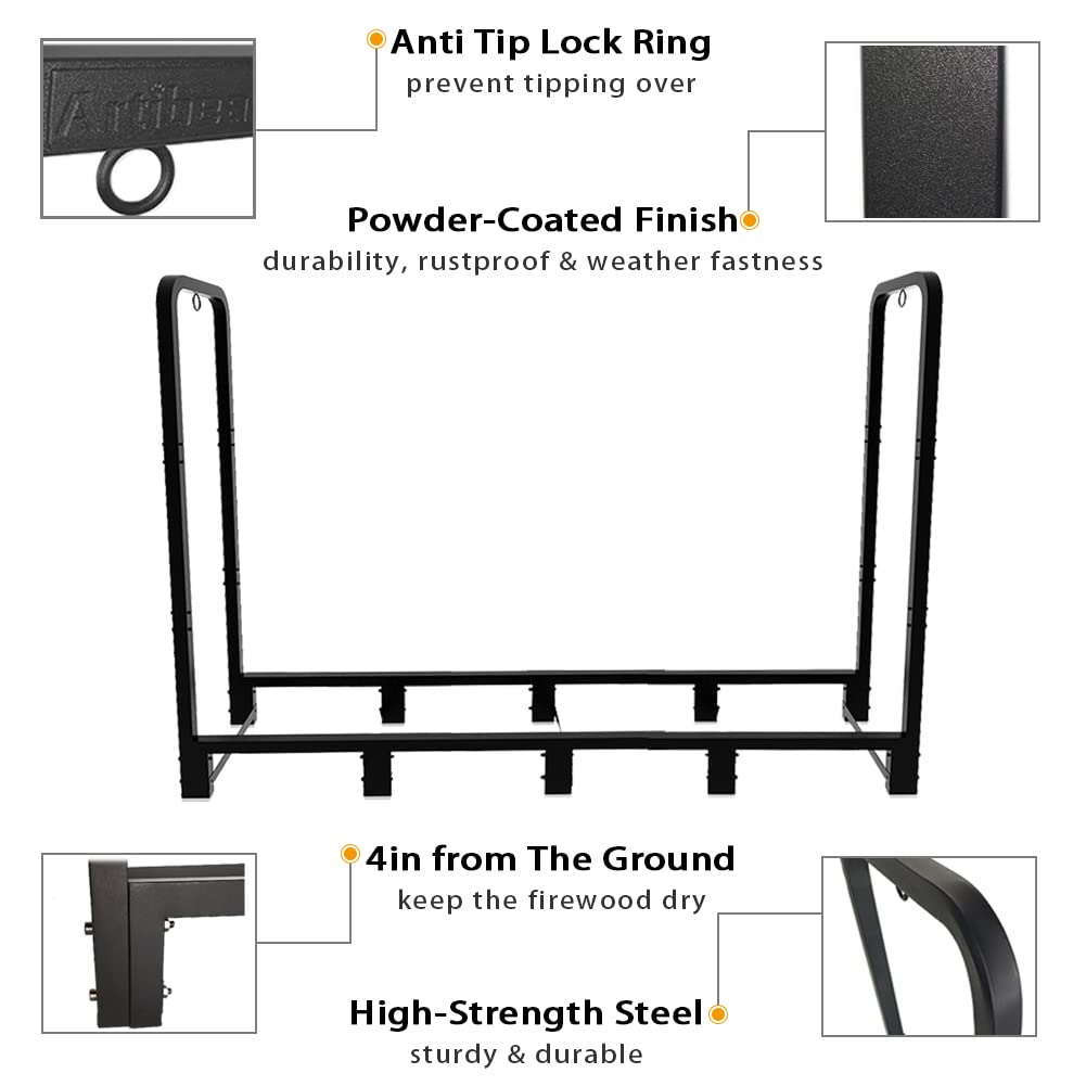 Artibear Firewood Rack Stand 8ft With Black Log Holder Cover - WoodArtSupply