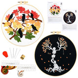 Fall Maple Leaf Embroidery Starter Kits for Beginners Adults, Halloween Stamped Cross Stitch Kit for Beginners Adults, Skeleton Embroidery Needlepoint Kit, 2 Embroidery Hoops (Attached Video Tutorial)