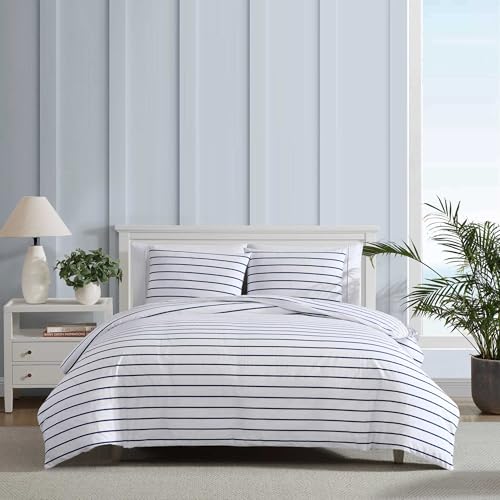 Nautica - Full/Queen Duvet Cover Set, Super Soft Cotton Bedding with Matching Sham(s), Casual Bedding Set, Oeko-Tex Certified (Brenton Stripe Navy, Full/Queen) Nautica