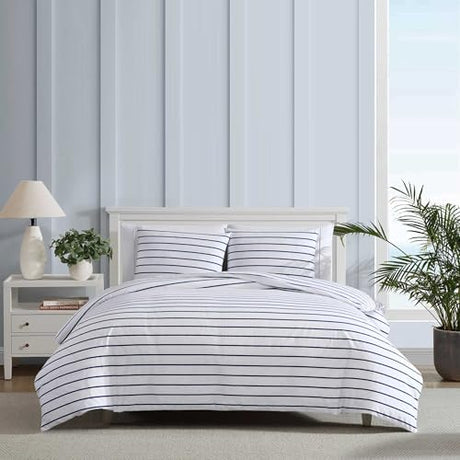 Nautica - Full/Queen Duvet Cover Set, Super Soft Cotton Bedding with Matching Sham(s), Casual Bedding Set, Oeko-Tex Certified (Brenton Stripe Navy, Full/Queen) Nautica