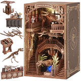 VkotaVkoty [2026 New] Dinosaur Museum Book Nook Kit with Dust Cover & LED Light, DIY Miniature House Kit Toy, 3D Wooden Puzzle Bookshelf Decor Building Kit, Birthday Gifts for Family & Friends