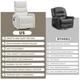 PELUMY 360° Swivel Rocker Recliner with Heat & Vibration Massage, Glider Rocking Chair for Adults, Compact Recliner for Living Room, Small Spaces, Nursery, Bedroom (Breathable Leather, White)