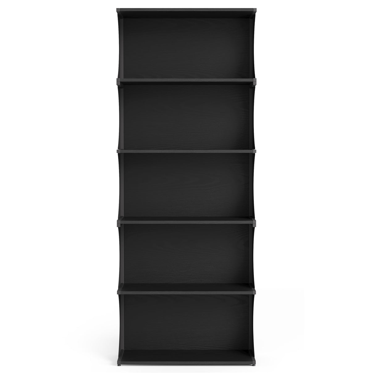 LITTLE TREE 5-Tier Bookcase, 70.8" Tall Open Bookshelf with Unique Curved-Edge Design, Modern Display & Storage Rack, Floor Standing Shelves for Home Office, Living Room, Bedroom, Studies, Black LITTLE TREE