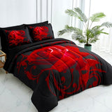 WONGS BEDDING Red Comforter Set Cal King, Reversible Red Rose 7 Pieces Bed in a Bag, Lightweight Soft Microfiber Bedding Sets with Comforter, Flat Sheet, Fitted Sheet, Pillowcases & Shams WONGS BEDDING