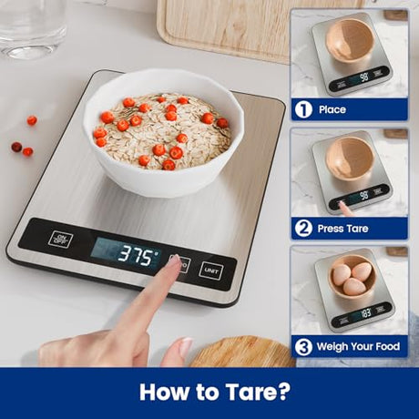 【33 lb & USB Rechargeable】 Digital Kitchen Food Scale Kitchen Scale, Stainless Steel Digital Weight Grams and Oz, Baking and Cooking, 0.1oz/1g Precise, 6 Weight Units (B1) izeyu